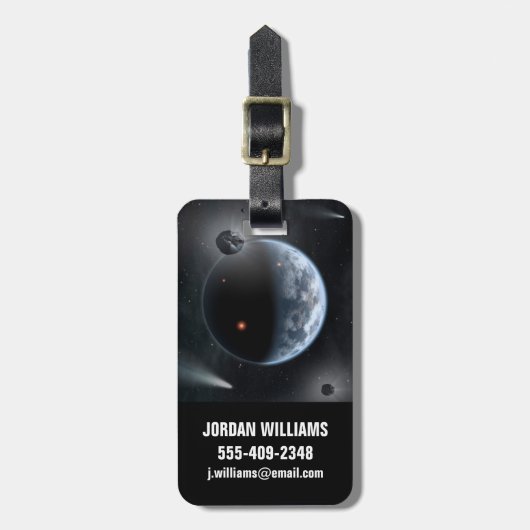 Aardachtige planeet met oceanen die zijn oppervlak bagagelabel (Voorkant verticaal)