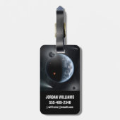 Aardachtige planeet met oceanen die zijn oppervlak bagagelabel (Achterkant verticaal)