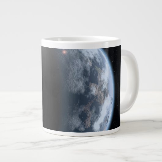 Aardachtige planeet met oceanen die zijn oppervlak grote koffiekop (Voorkant rechts)