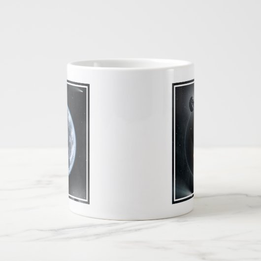 Aardachtige planeet met oceanen die zijn oppervlak grote koffiekop (Voorkant)