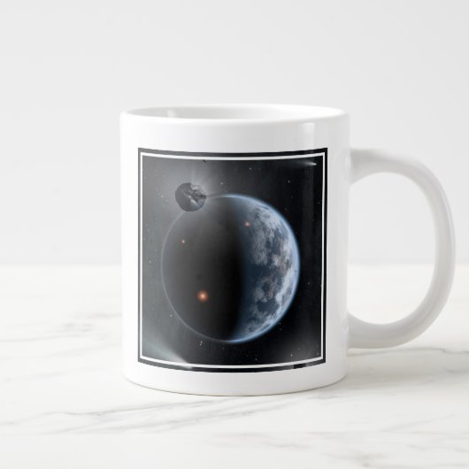 Aardachtige planeet met oceanen die zijn oppervlak grote koffiekop (Rechts)