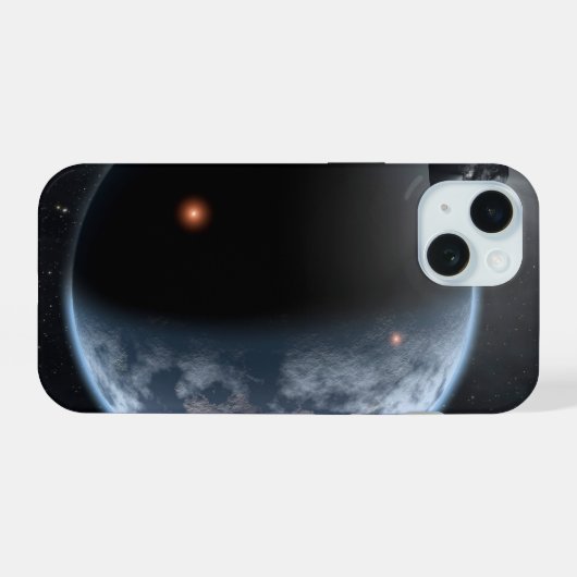 Aardachtige planeet met oceanen die zijn oppervlak iPhone 15 case (Achterkant horizontaal)