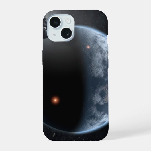 Aardachtige planeet met oceanen die zijn oppervlak iPhone 15 case (Achterkant)