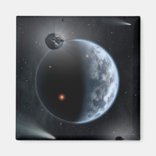 Aardachtige planeet met oceanen die zijn oppervlak magneet