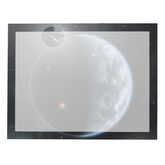 Aardachtige planeet met oceanen die zijn oppervlak notitieblok (Voorkant)