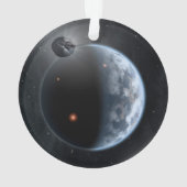 Aardachtige planeet met oceanen die zijn oppervlak ornament (achterkant)