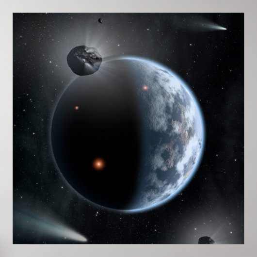 Aardachtige planeet met oceanen die zijn oppervlak poster (Voorkant)