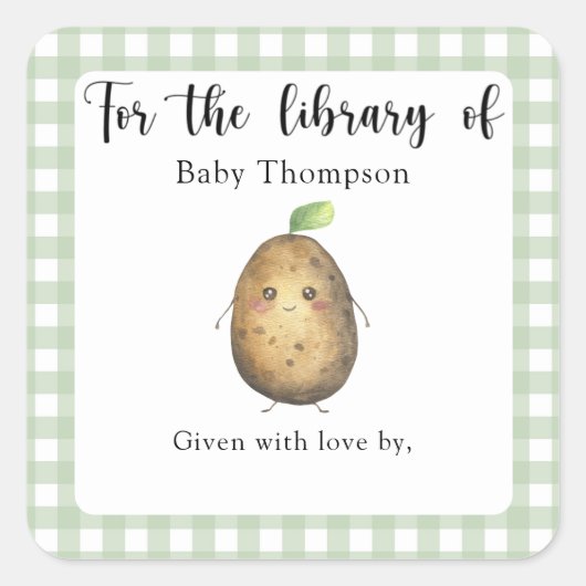 Aardappel Baby shower boekenplank - voor de biblio Vierkante Sticker (Voorkant)