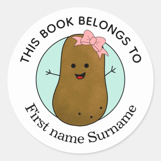 Aardappel Dit boek behoort tot gepersonaliseerde k Ronde Sticker (Voorkant)
