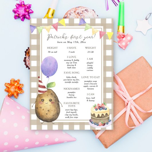 Aardappel Eerste Verjaardag Milestone Verjaardag Poster