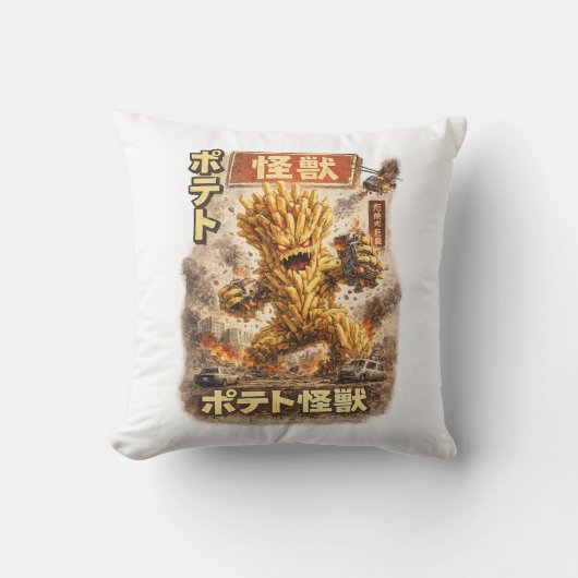Aardappel Kaiju – Retro Japans Monsterposter Kussen (Voorkant)