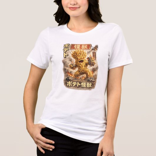 Aardappel Kaiju – Retro Japans Monsterposter Tri-Blend Shirt (Voorkant)