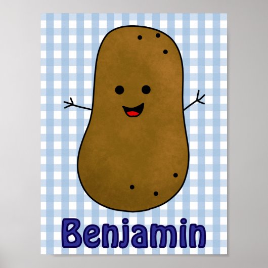 Aardappel met blauwe ruitjesstof op maat poster (Voorkant)