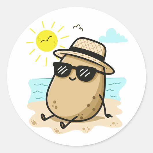 Aardappel Op Het Strand Zomerstemming Ronde Sticker (Voorkant)