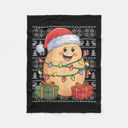Aardappel Xmas Sweater Style Ugly Santa Hat Potato Fleece Deken (Voorkant)