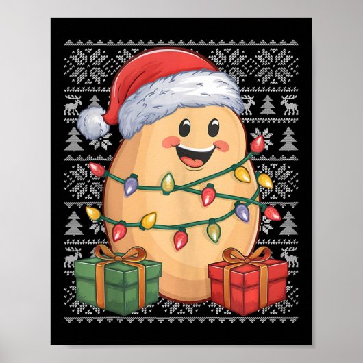 Aardappel Xmas Sweater Style Ugly Santa Hat Potato Poster (Voorkant)