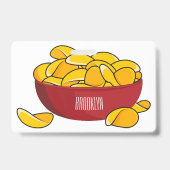 Aardappelchip cartoon illustratie badge (Achterkant)