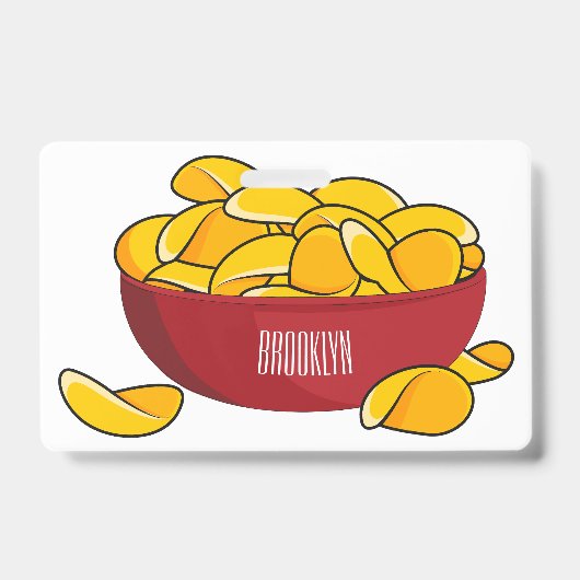 Aardappelchip cartoon illustratie badge (Voorzijde)