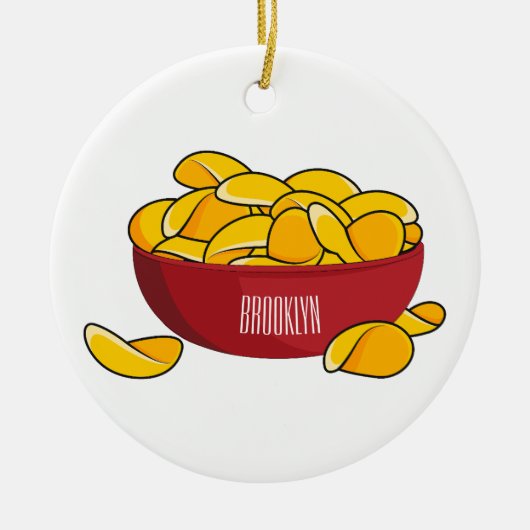 Aardappelchip cartoon illustratie keramisch ornament (Voorkant)
