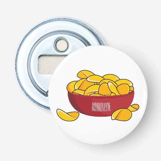 Aardappelchipafbeelding cartoon button flesopener (Voorkant)