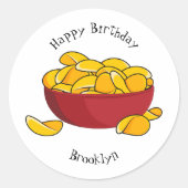 Aardappelchipafbeelding cartoon ronde sticker (Voorkant)