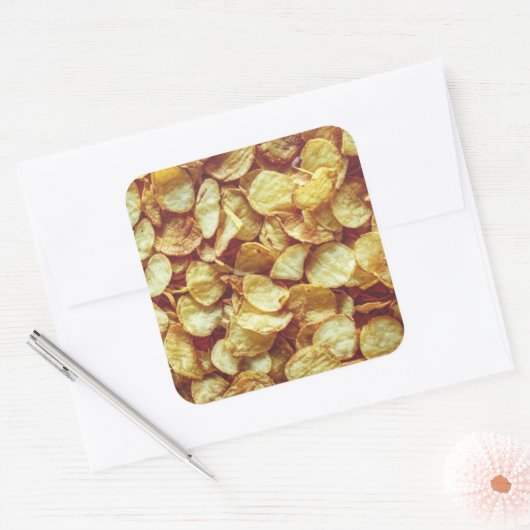 Aardappelchips Vierkante Sticker (Envelop)