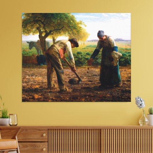 Aardappelplanten van Jean-François Millet (1861) Canvas Afdruk (Insitu (Woonkamer))