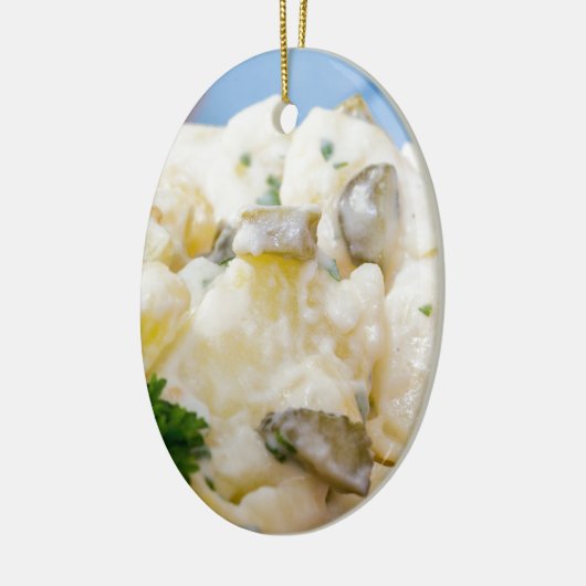 Aardappelsalade met worst en mosterd keramisch ornament (Links)