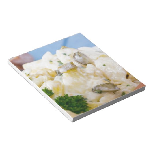 Aardappelsalade met worst en mosterd notitieblok (Schuin)