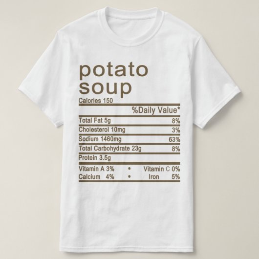 aardappelsoep Voedingsfeiten label T-shirt (Design voorkant)