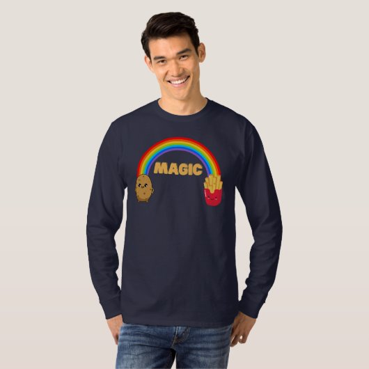 Aardappeltransformatie op chips met een regenboog t-shirt (Voorkant volledig)