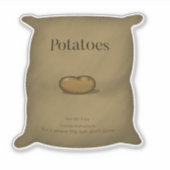 Aardappelzak met humoristische bewaarinstructies sticker (Voorkant)