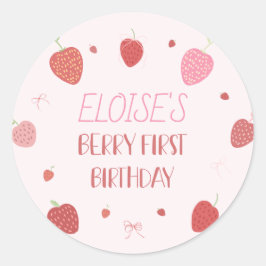 Aardbei 1e Berry Eerste Verjaardag Ronde Stickers