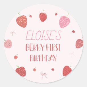 Aardbei 1e Berry Eerste Verjaardag Ronde Stickers