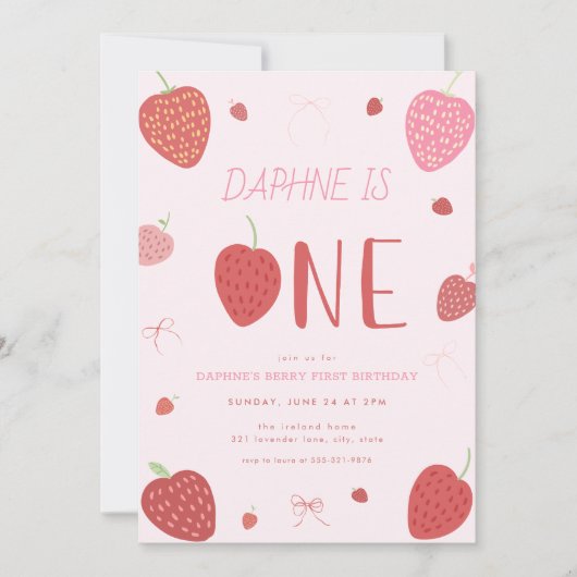 Aardbei 1e Berry Eerste Verjaardag Uitnodiging (Voorkant)