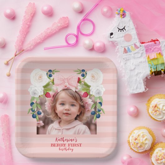 Aardbei 1e Berry Sweet Verjaardag Welkomstbord Papieren Bordje (Feest)