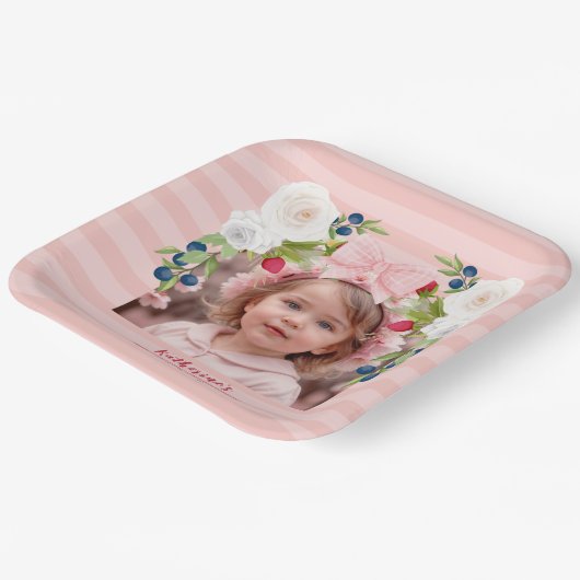 Aardbei 1e Berry Sweet Verjaardag Welkomstbord Papieren Bordje (Gebogen)