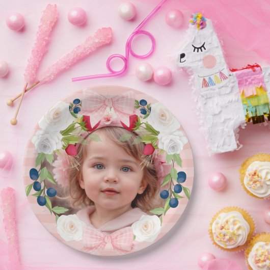 Aardbei 1e bessen zoete verjaardag foto papieren bordje (Feest)