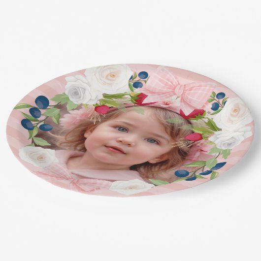 Aardbei 1e bessen zoete verjaardag foto papieren bordje (Gekanteld)