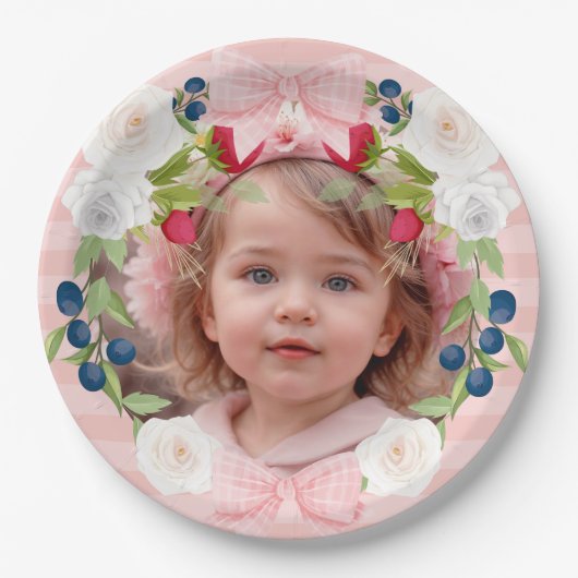 Aardbei 1e bessen zoete verjaardag foto papieren bordje (Voorkant)