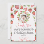 Aardbei 1e foto Berry Eerste Verjaardag Bedankkaart (Voorkant)