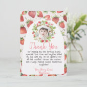 Aardbei 1e foto Berry Eerste Verjaardag Bedankkaart (Staand voorkant)