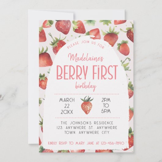 Aardbei 1e foto Berry Eerste Verjaardag Kaart (Voorkant)