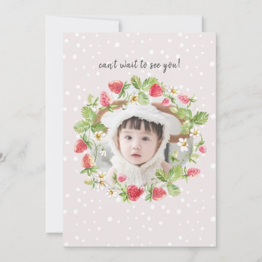 Aardbei 1e foto Berry Eerste Verjaardag Kaart (Achterkant)