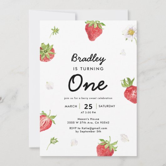 Aardbei 1e Meisje Bes Eerste Verjaardag Kaart (Voorkant)