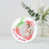 Aardbei 1e Schattigee Berry Verjaardag Foto Kaart (Staand voorkant)