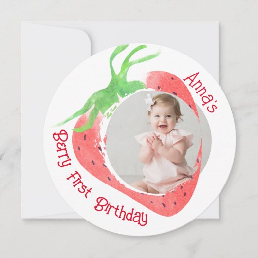 Aardbei 1e Schattigee Berry Verjaardag Foto Kaart (Voorkant)