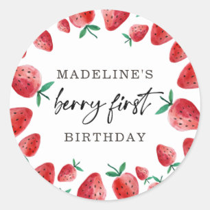 Aardbei 1e verjaardag 1e Berry Sweet Favor Cl Ronde Sticker