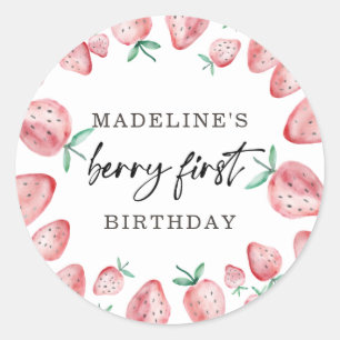 Aardbei 1e verjaardag 1e Berry Sweet Favor Cl Ronde Sticker