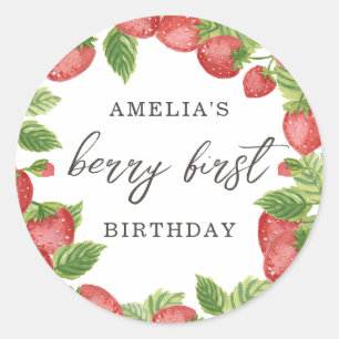 Aardbei 1e verjaardag 1e Berry Sweet Favor Ronde Sticker